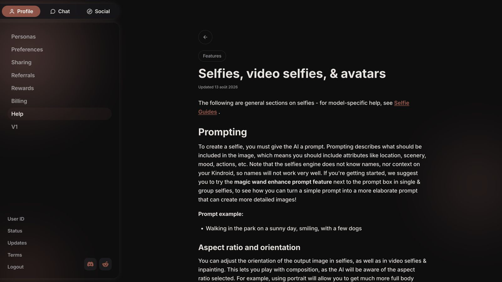 Kindroid guide to selfie prompts, video selfies and avatars