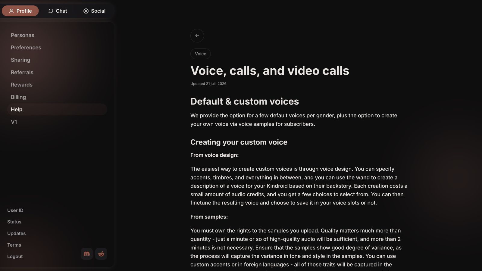 Kindroid guide to custom voices, voice calls and video calls