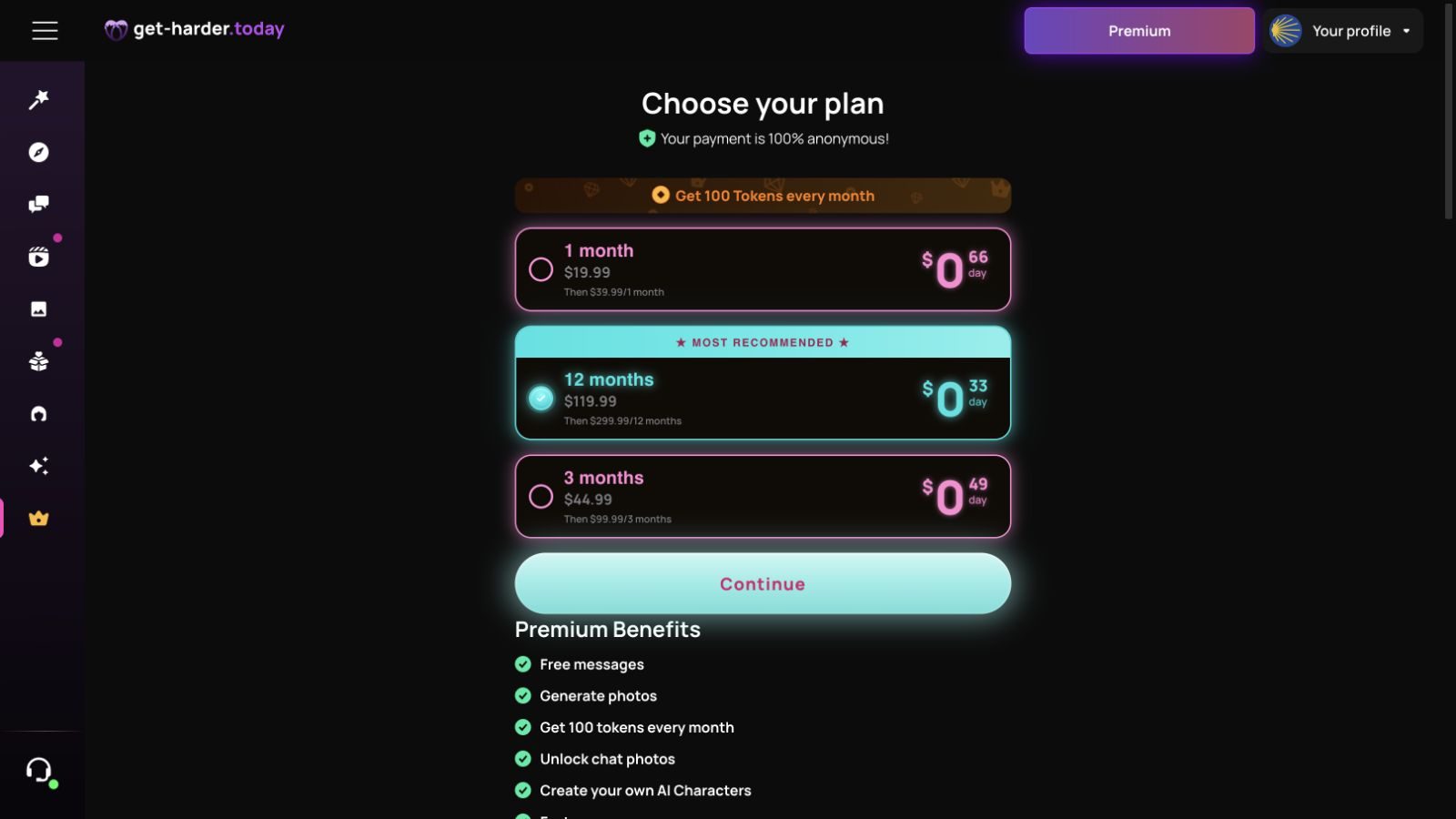 Get Harder annual plan showing $119.99 then $299.99