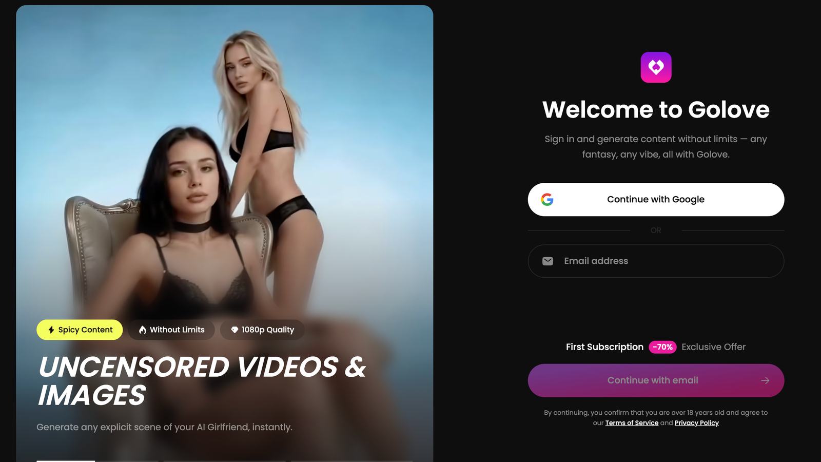 GoLove sign-in promotion with two lingerie-clad AI characters